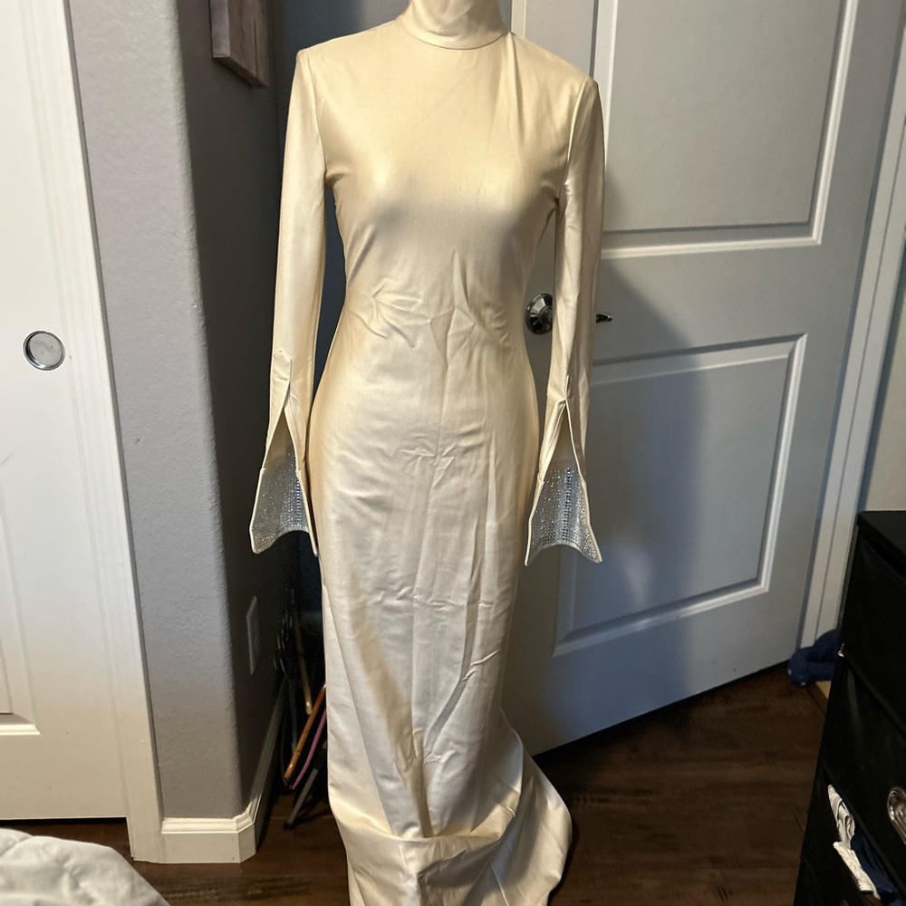 Alexander Wang Cream Long Sleeve Dress with Silver Accents